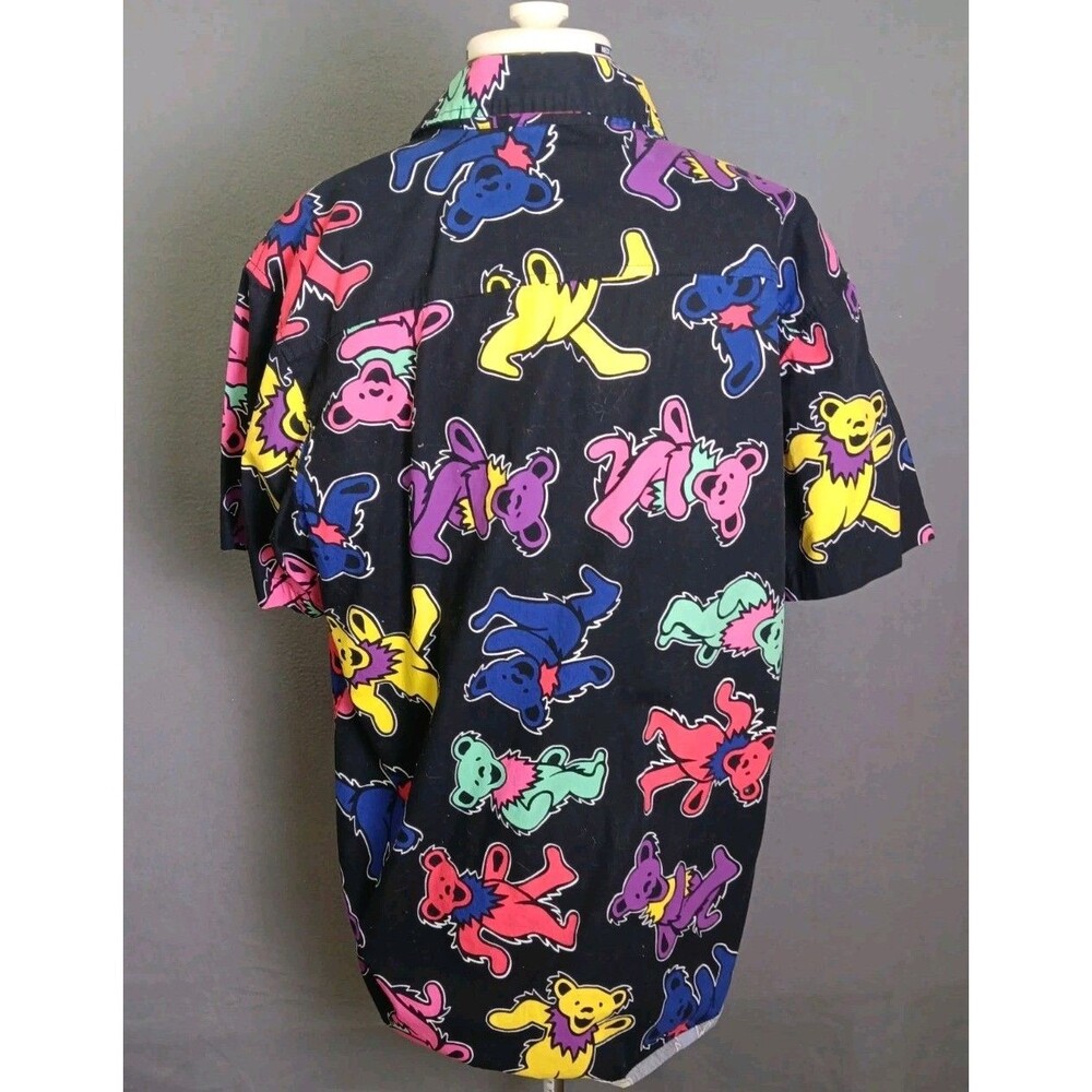 Grateful Dead Dancing Bears Short Sleeve Button Down Shirt- LG-Black Multicolor - Picture 2 of 9